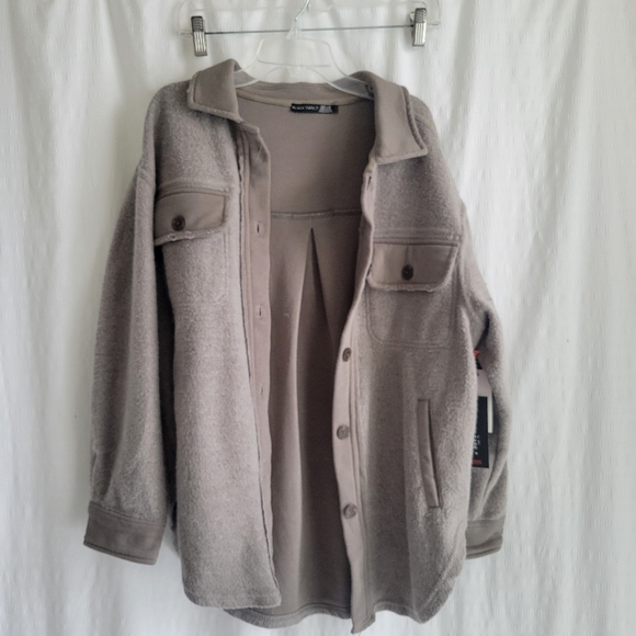 BLACK TAPE Womens Gray Green Cuffed Sleeve Collared Distressed Shacket Med - Picture 3 of 9